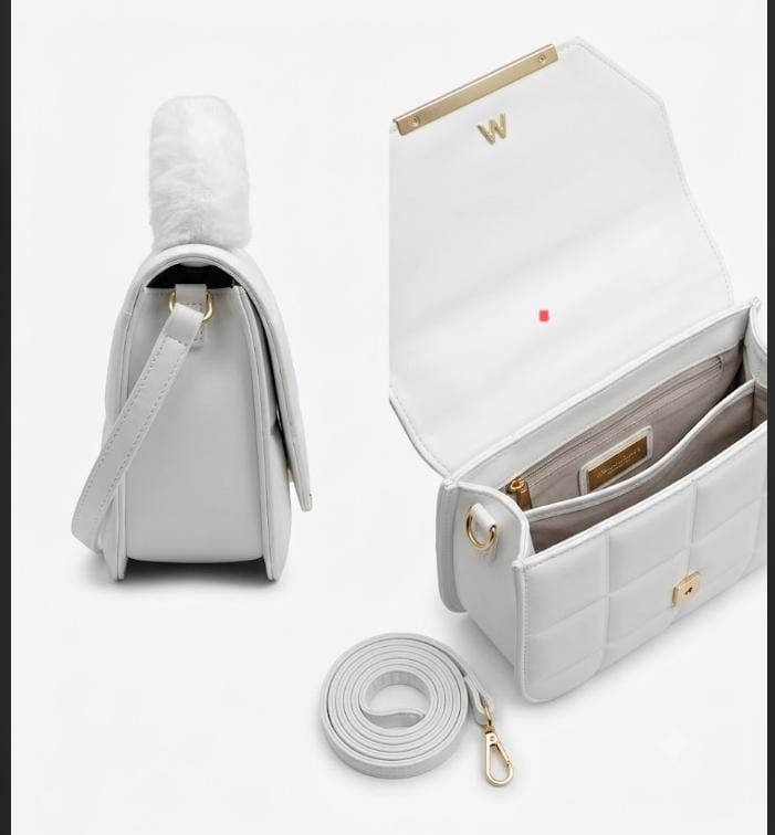 White Quilted Crossbody Bag for Females with Gold Hardware