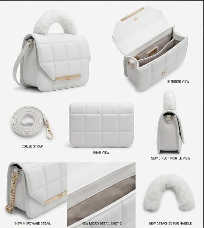 White Quilted Crossbody Bag for Females with Gold Hardware
