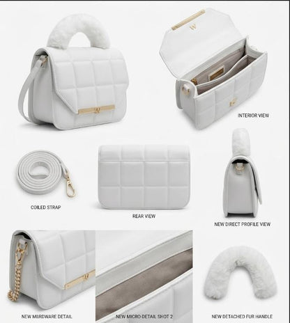 White Quilted Crossbody Bag for Females with Gold Hardware